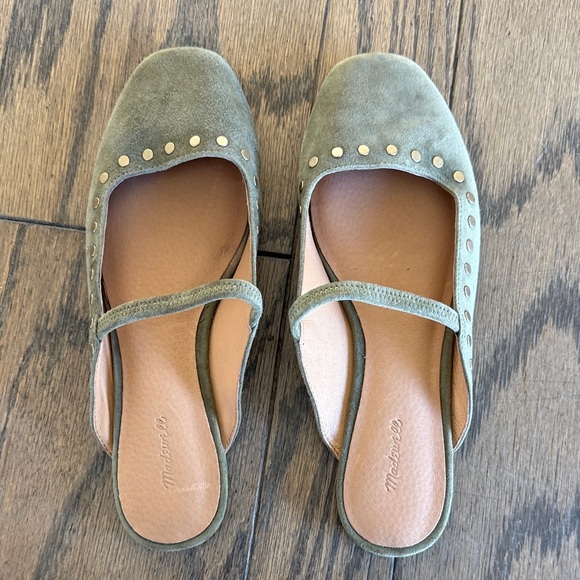 Madewell Shoes - Madewell Olive Green Suede Studded Mary Jane Mules